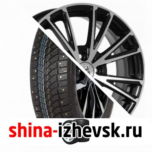 Колесо в сборе Viatti Brina Nordico (V-522) 195/65 R15 T 91 + КиК Меандр-оригинал 6xR15 4×100 ET40 DIA60.1 Черный глянцевый с полированными элементами лицевой поверхности в Ижевске